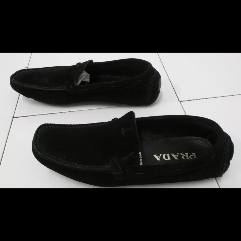 PRADA Black Suede Driving Moccasins 36.5